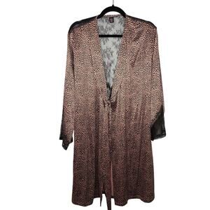 Victoria's Secret Leopard Print Satin Lace Trip Tie Robe Pink Black Size XS/S